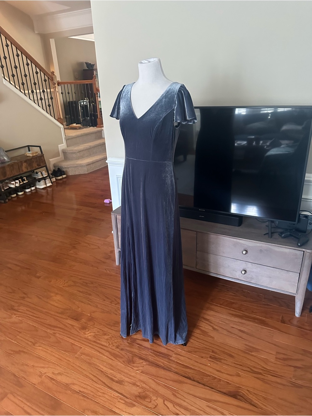 Revelry Slate Velvet V-Neck Maxi Dress